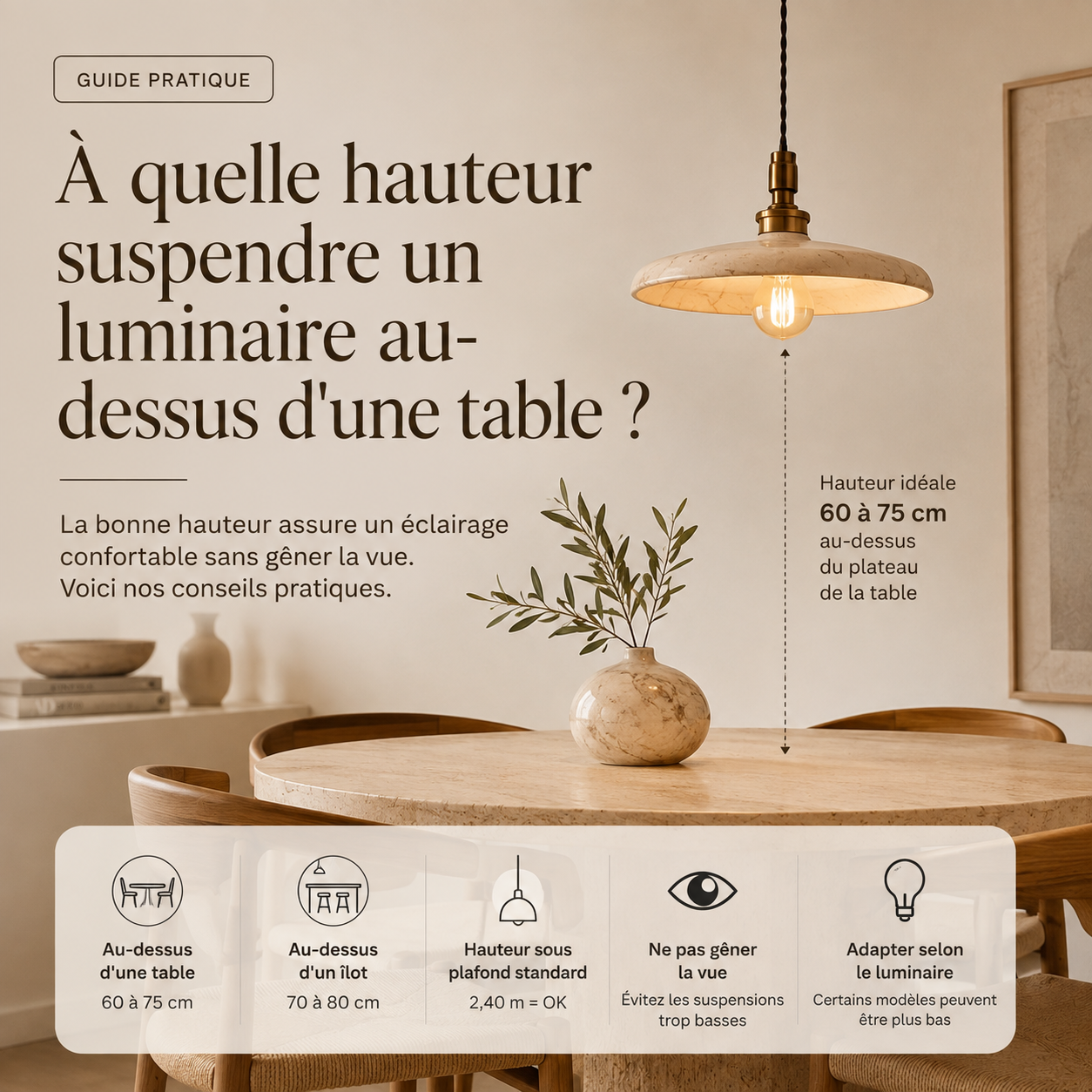 À quelle hauteur suspendre un luminaire au-dessus d'une table ?