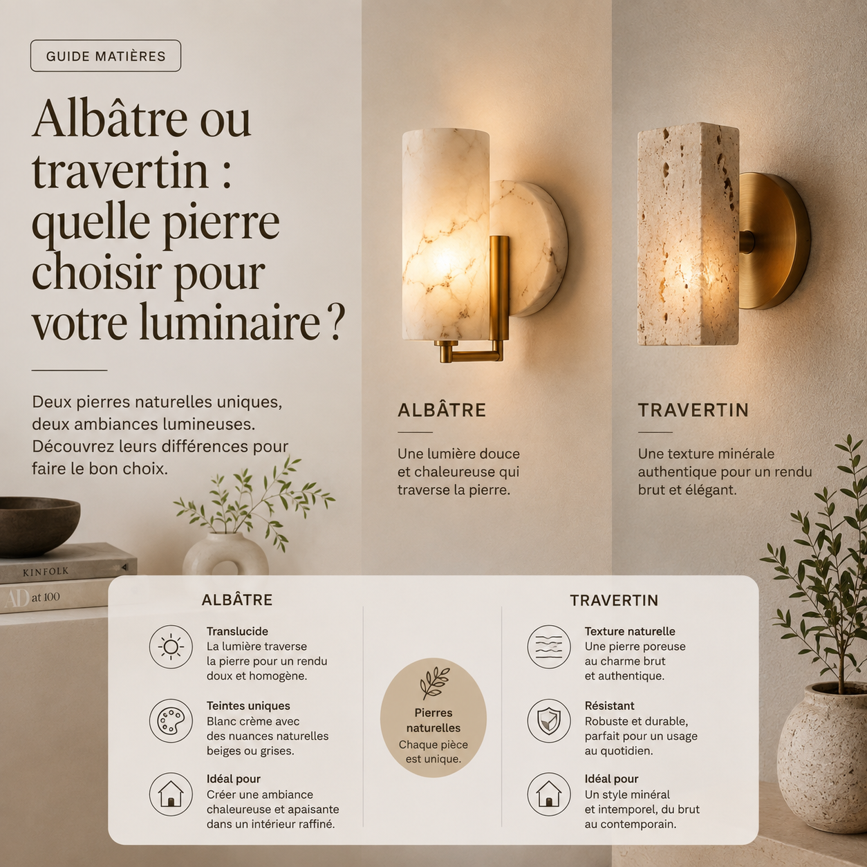 Albâtre ou travertin : quelle pierre choisir pour votre luminaire ? Image