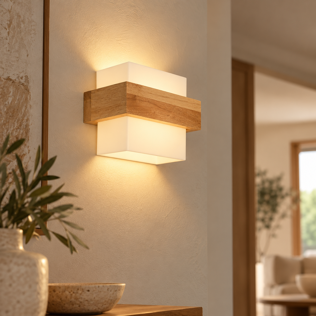Applique murale en bois NAGI installée dans un intérieur
