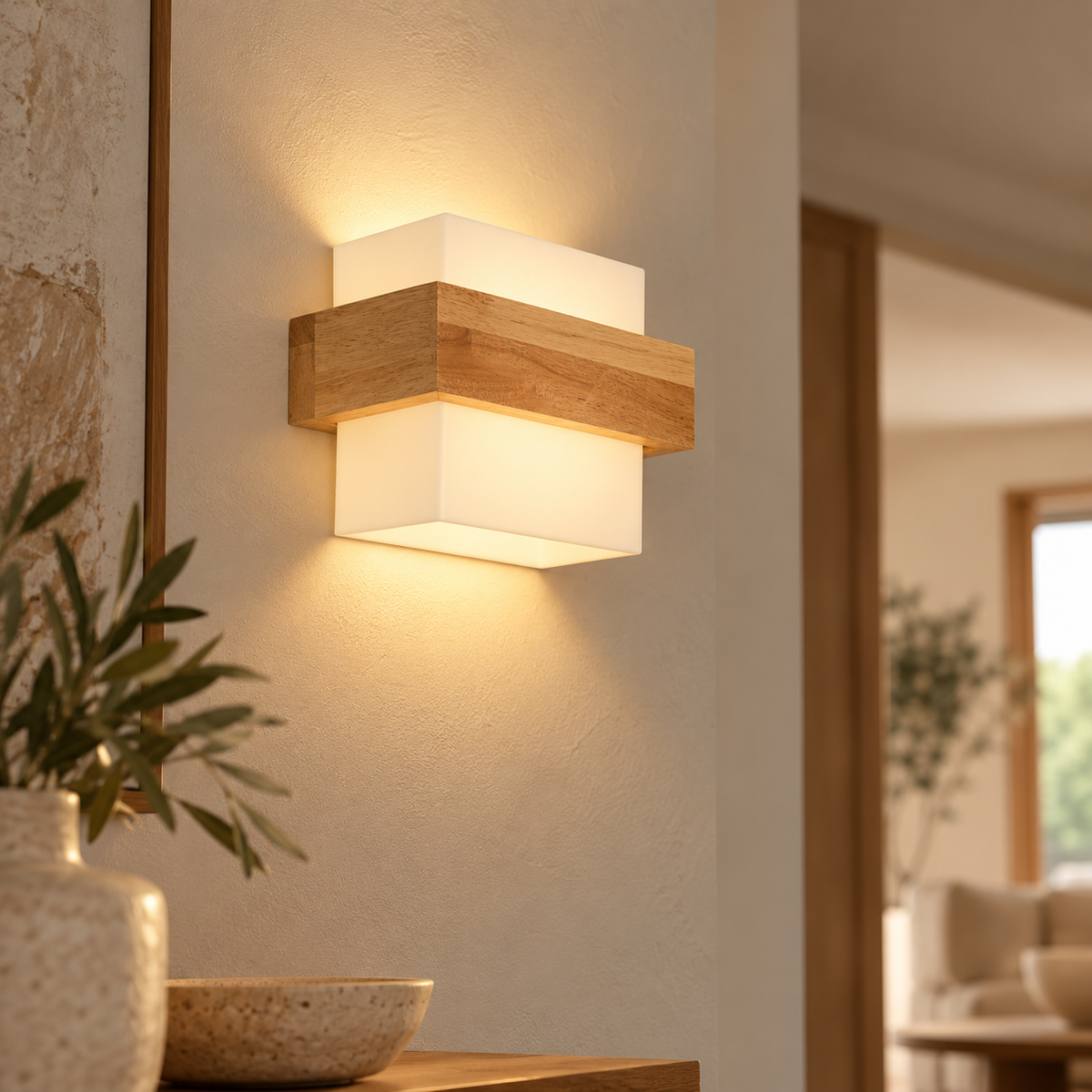 Applique murale en bois NAGI installée dans un intérieur