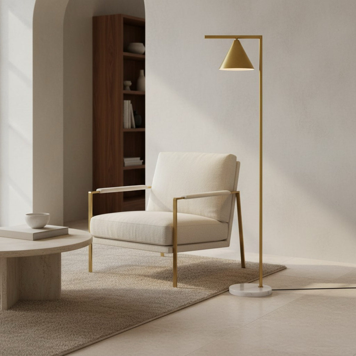 Lampadaire en marbre et acier SIENA installé dans un intérieur