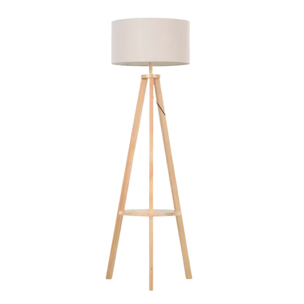 Lampadaire trépied en bois SVEA, vue de face sur fond uni