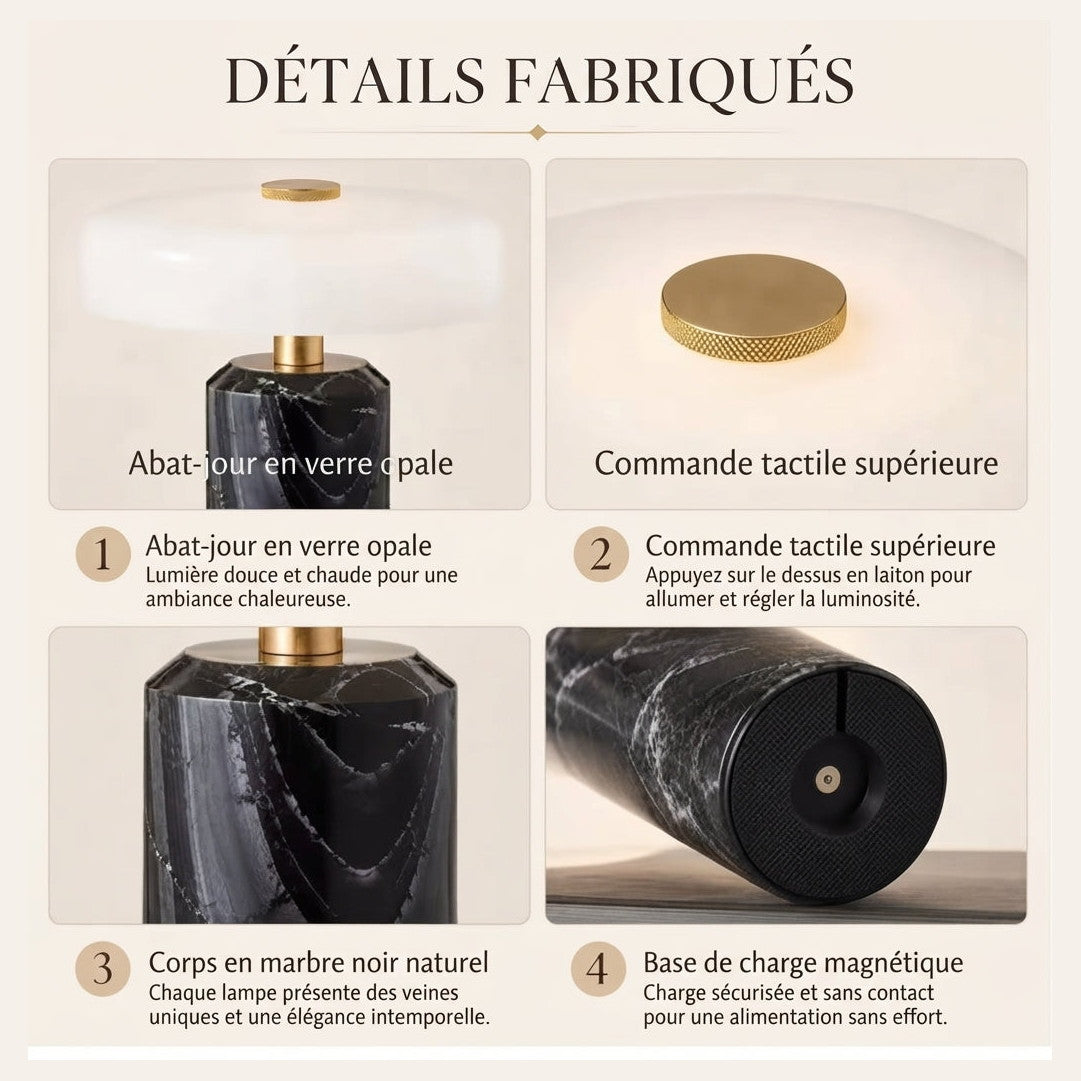 Lampe de chevet sans fil en marbre TALIA, vue de face — angle 2
