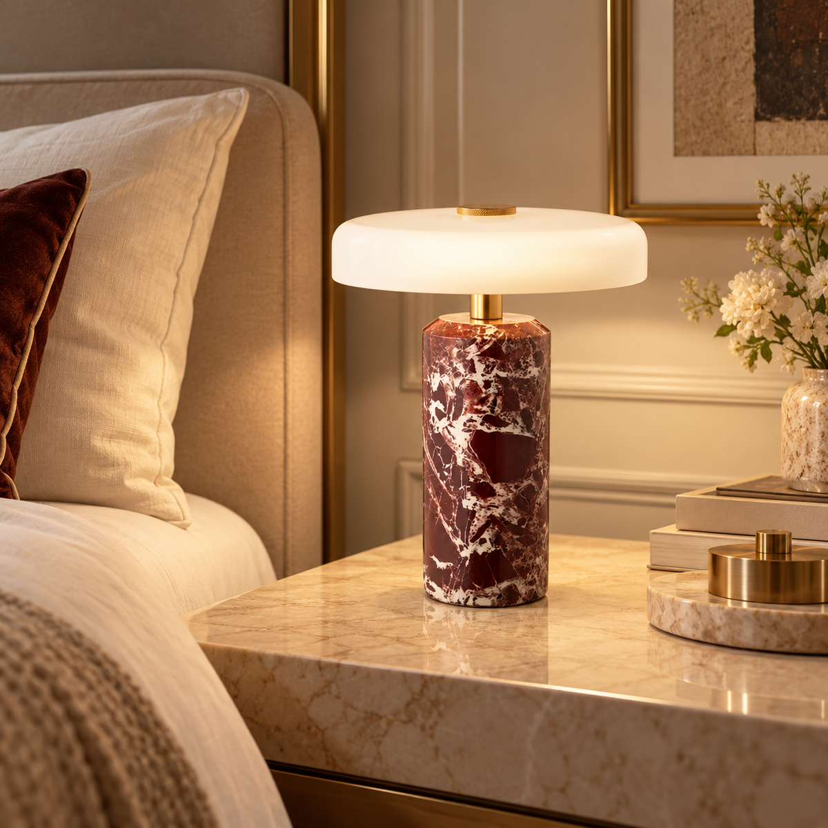 Lampe de chevet sans fil en marbre TALIA en situation — vue 4
