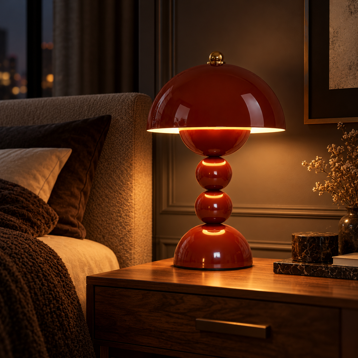 Lampe de chevet sans fil en métal AMBRA installée dans un intérieur