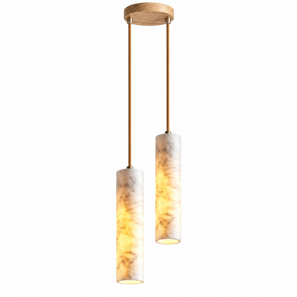 Suspension double en marbre LENA, vue de face sur fond uni