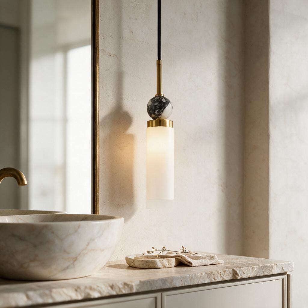Suspension en marbre et acrylique ASTRA installée dans un intérieur