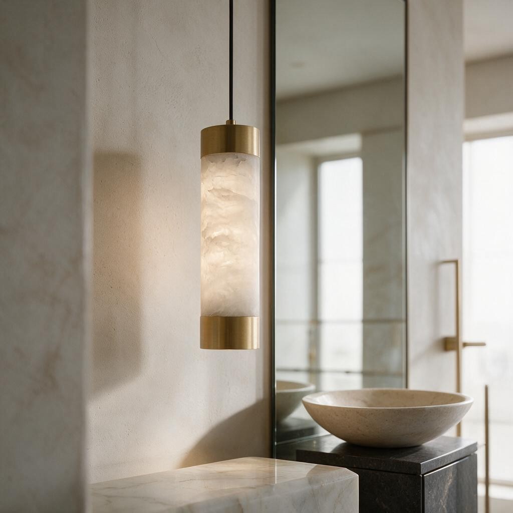 Suspension en marbre et cuivre CORA installée dans un intérieur