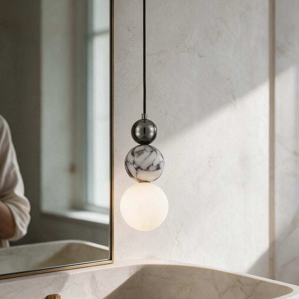 Suspension en marbre et verre ELVA installée dans un intérieur